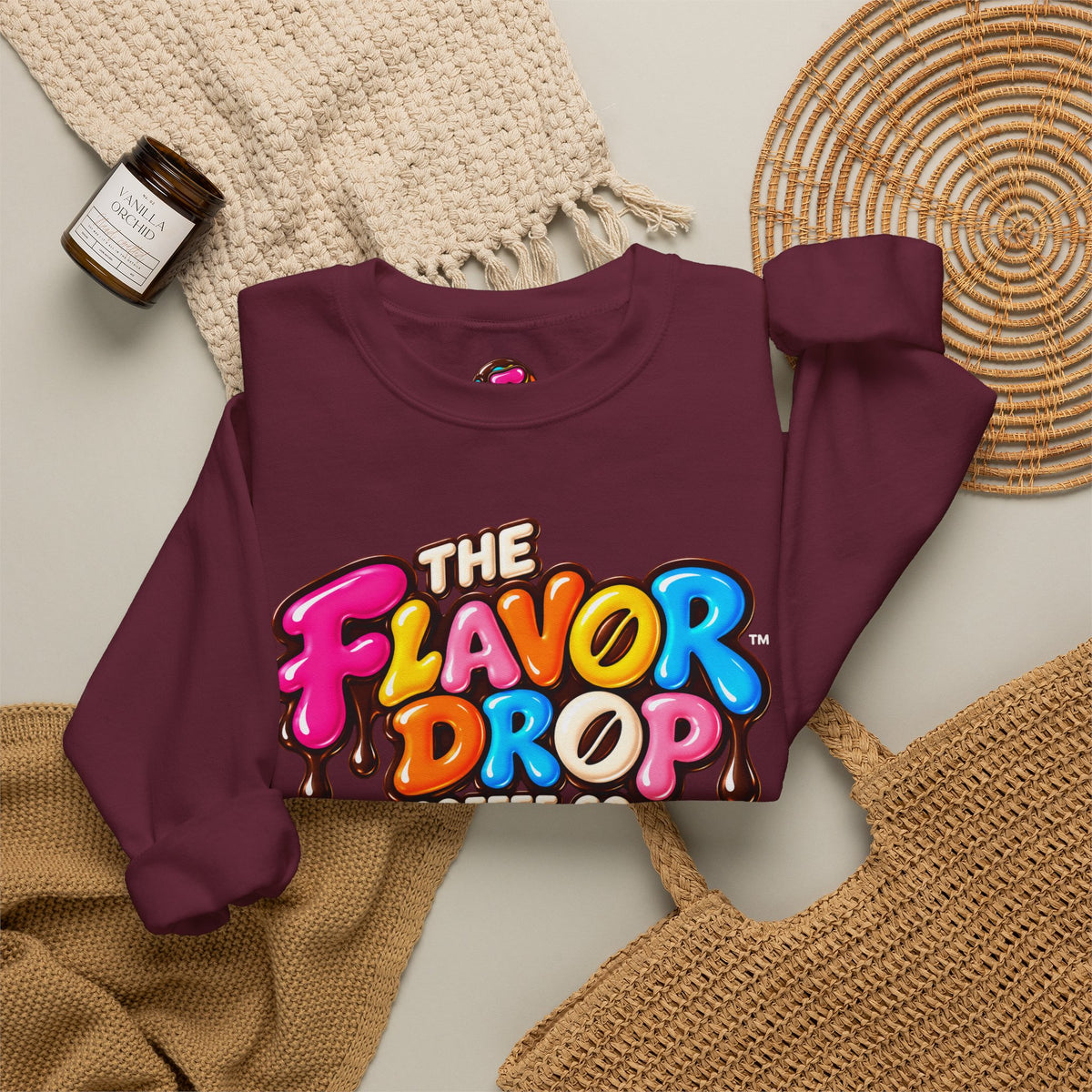 Flavor Drop Crewneck Sweatshirt — "Drop the Boring, Keep the Flavor" Coffee Co.